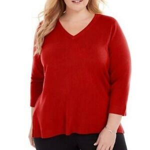 Karen Scott red lux soft v neck sweater, NWT, 2X